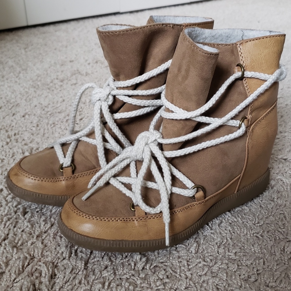 Lace hidden wedge boots